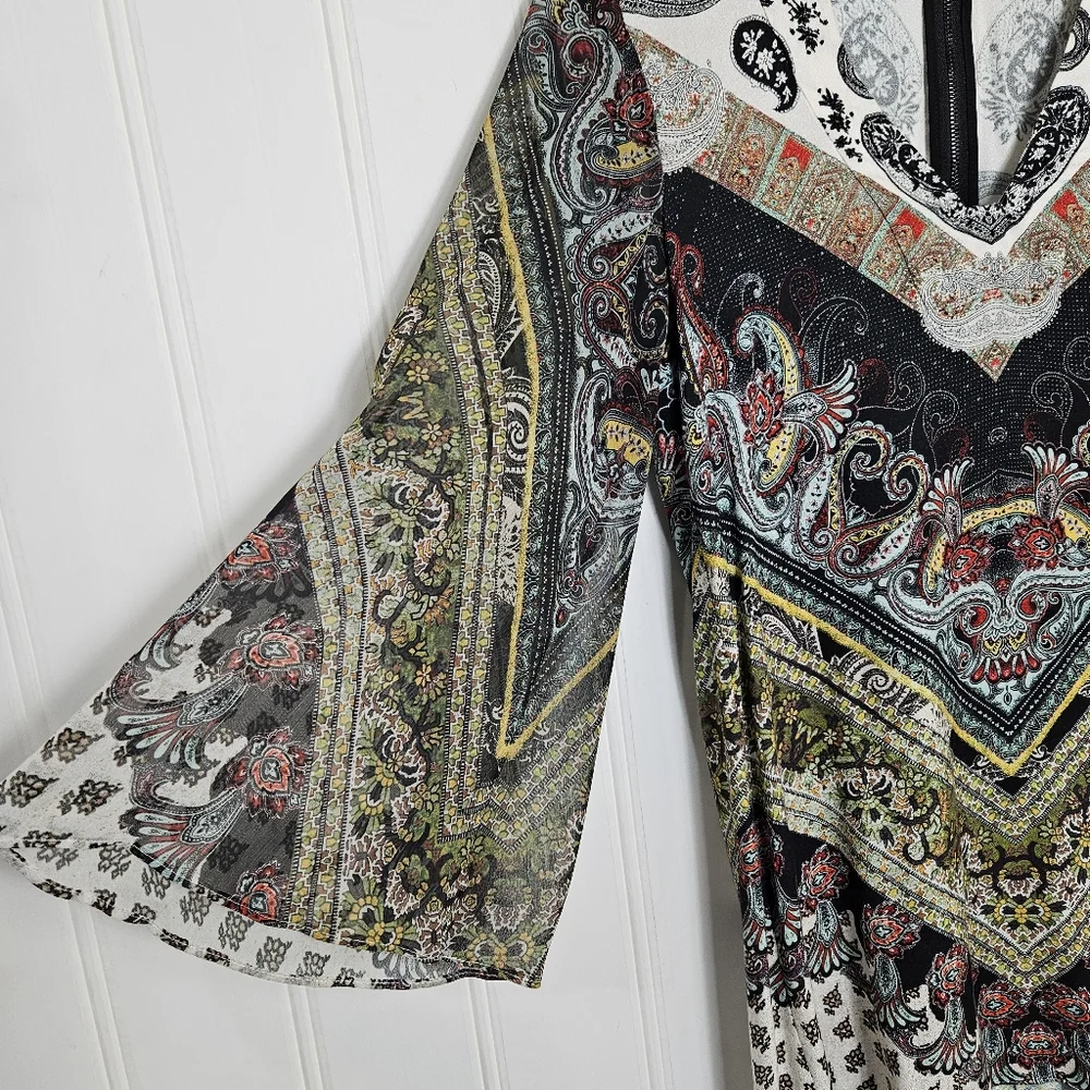 Alice + Olivia Dress Womens Size XS Beaded Paisley Multi Color Long Sleeve